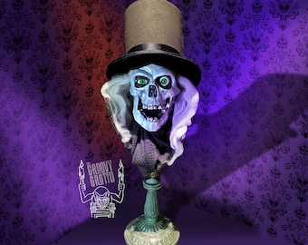 Custom Made - Hatbox Ghost large display prop | Handmade Ghost Skull with Top Hat