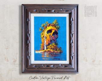 Skull Island Tiki Art Print – Vintage Framed Canvas Tropical Wall Decor