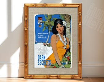 White Sands Dark Secrets – Tiki Noir Art Print | Vintage Hawaii Pulp Cover | Tropical Pin-Up Wall Art | Mid-Century Island Noir Decor