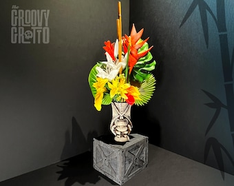 Tropical Faux Flower Arrangement: Hawaiian Tiki Mug Centerpiece