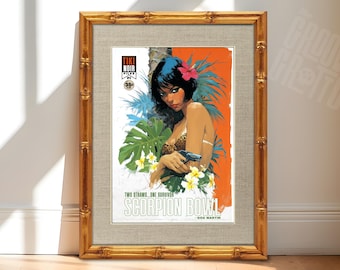 Scorpion Bowl Tiki Noir Art Print – Vintage Pulp Cover Style, Tropical Femme Fatale Illustration, Mid-Century Hawaiian Decor, Retro Bar Art