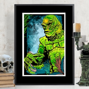 Gillman - Lagoon Creature Art Print | Movie Monster, Fan Art Illustration, Tiki Bar Decor