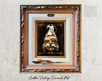 Disneyland Shrunken Ned Witch Doctor Framed Art – Custom Tiki Wall Decor with Porcupine Dart, Engraved Nameplate, Vintage Carved Wood Frame