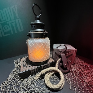Nautical Lantern | Tiki Bar Decor | Indoor or Outdoor | LED Flame Light Candle Lantern | Oddities and Curiosities