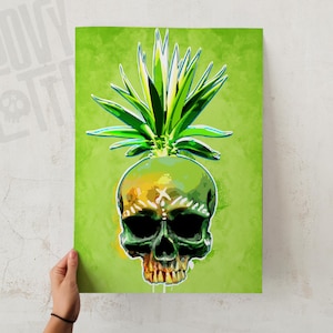 Pineapple Skull Art Print, Tropical Decor, Tiki Art, Skull Poster, Pineapple Wall Art, Beach Decor, Tiki Decor