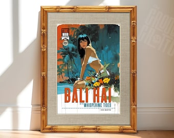 Tiki Wall Art Vintage Pin Up Canvas – Bali Hai Tropical Decor – Mid Century Modern Tiki Bar Art – Retro Hawaii Coastal Artwork