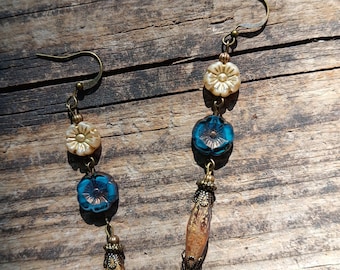NEW---Czech glass dangle blue flower earrings