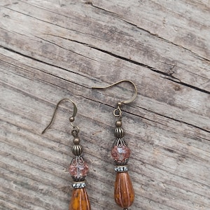 Beautiful Czech glass beaded antiqued teardrop earrings
