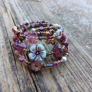 NEW--Only One --Just Added 8/7--Lovely purple and pink Czech glass beaded bracelet