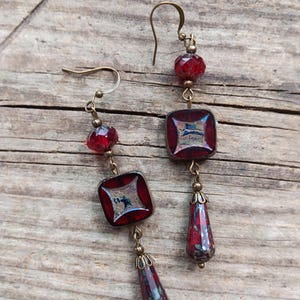 Beautiful Czech glass beaded red teardrop earrings