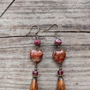 Beautiful Czech glass beaded heart earrings