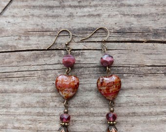 Beautiful Czech glass beaded heart earrings
