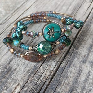 Czech glass emerald green beaded butterfly bracelet