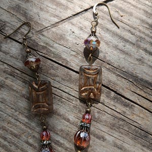 Long rectangular Czech glass earrings