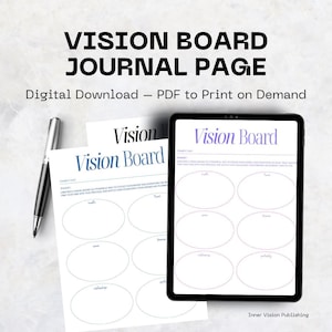 Vision Board Journal Page [Digital Download] Manifest Your Dreams, Goal Setting, Law of Attraction, Color Options Available
