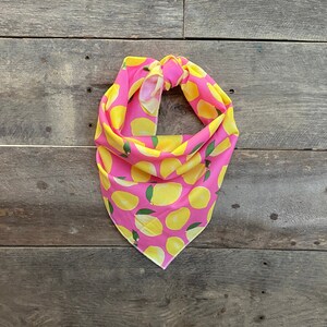 Pink Summer Lemons Tie On Dog Bandana