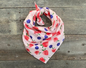 Strawberries & Blueberries Summer Fruit Flannel Tie On Dog Bandana