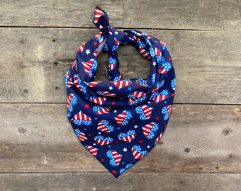 Patriotic 4th of July Hearts & Stars Tie On Dog Bandana