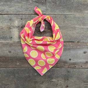 Pink Summer Lemons Fruit Tie On Dog Bandana