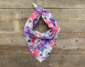 Pinks, Purples & Teals Floral Tie On Dog Bandana