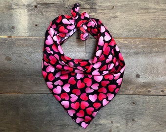 Valentine's Day Ombre Red & Pink Hearts Black Love Tie On Dog Bandana
