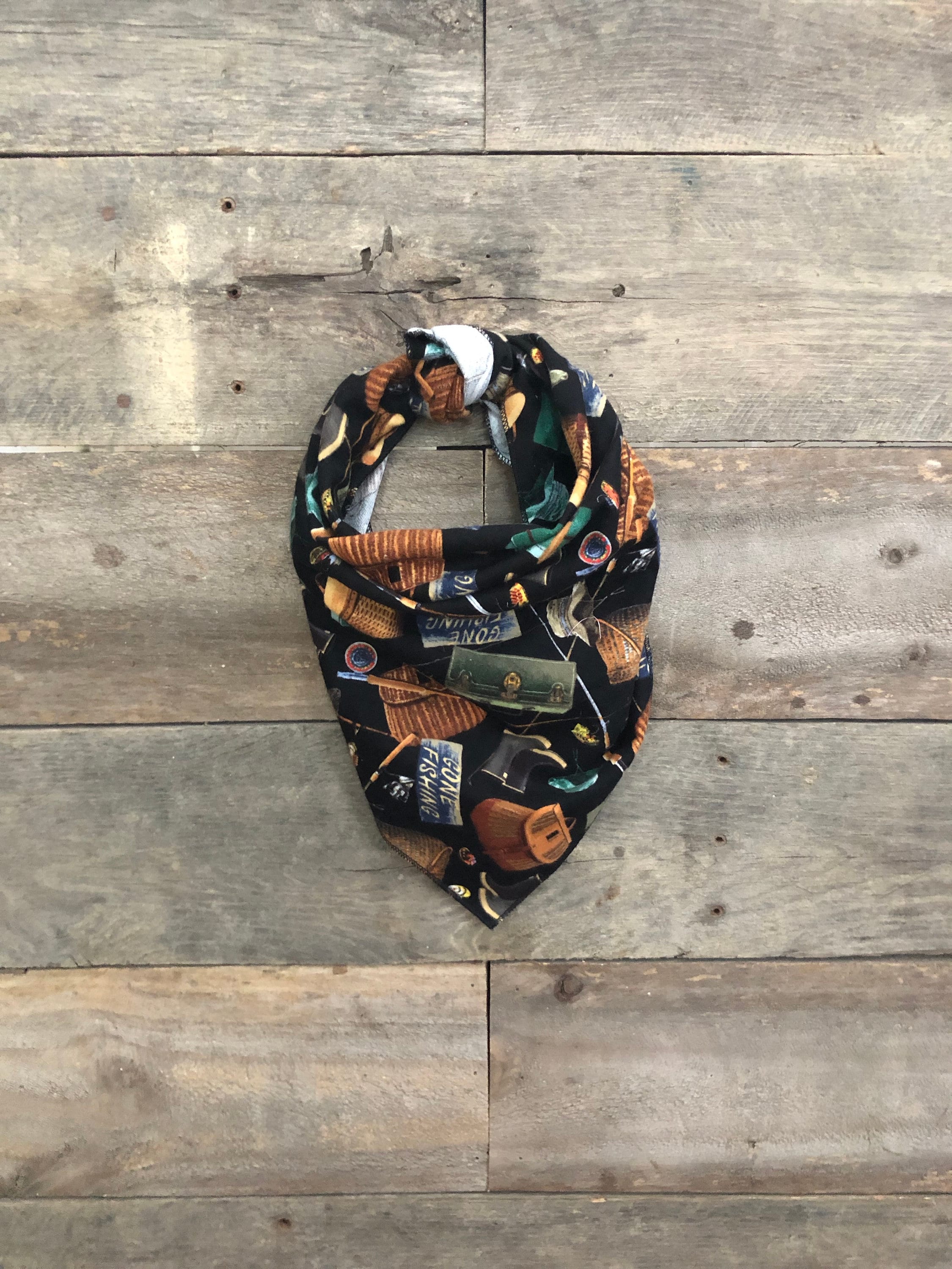 bandana fishing pole Gone Fishing Fishing Pole Rod Gear Outdoor Flannel Tie On Dog Bandana