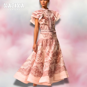 Vintage Floral Lace Midi Dress: Romantic A-Line Bow Garden Party Outfit