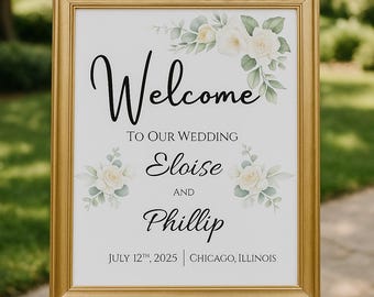 Classic Wedding Welcome Sign Template, Custom Wedding Welcome Sign Template, Printable Wedding Welcome Sign, Floral Wedding Welcome Sign