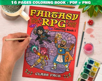 Fantasy RPG Coloring Book: 12 Character Classes (PDF & PNG Downloadable)