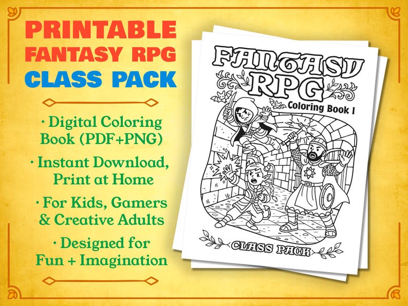 Fantasy RPG Coloring Book: 12 Character Classes (PDF & PNG Downloadable ...