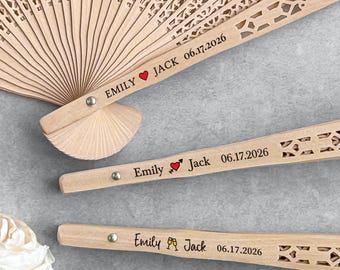 Custom Wooden Hand Fans Bridal Shower Party Favors Personalized Wedding Folding Fans for Guests in Bulk Wedding Favors Wedding Ceremony Fans