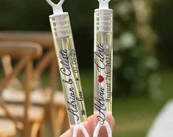 Bulk Wedding Bubble Favors, Send Off Bubbles, Heart-Shape Bubble Tubes with solution, Outdoor Party Ceremony Bubbles, Stickers Preassembled