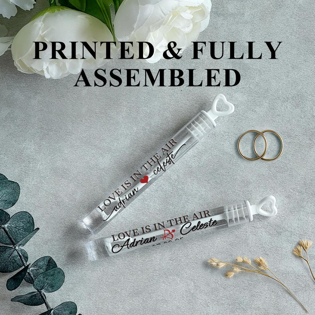 Assembled Wedding Bubbles with Red Romantic Icons Labels, Bulk Wedding Favors for Guests, Bubble Tubes for Ceremony Exit or Send Off