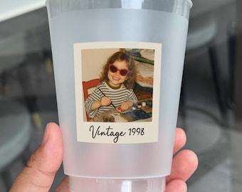 Personalized Photo Cups, Est 1985 Birthday Party Frosted Cups, Custom Face Party Decorations, Vintage 40th Birthday Cups, Birth Party Favors