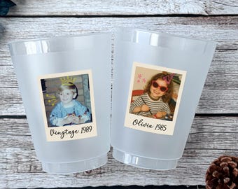 Personalized Vintage Photo Party Cups - Custom Doodle Cups - Fun Drinkware for Birthdays, Graduation, Weddings, Bridal Showers, Celebrations