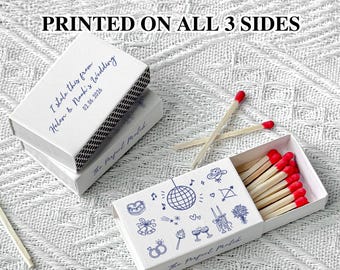 Wedding Matchbox Favors, Bulk Wedding Match, Unique Wedding Gift Idea, Custom Sketched Match box, Minimalist Doodle Wedding Matchboxes