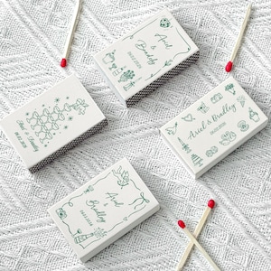 Custom Wedding Match Boxes, Heart Cocktail Bow Matches, Bridal Shower Favors, Bulk Wedding Favors, Personalized Matches Green Vintage Theme