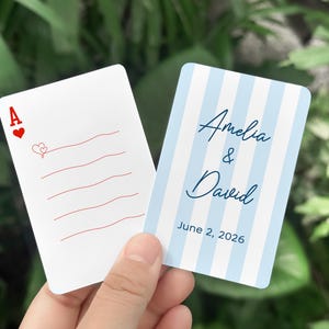 Custom Wedding Playing Cards, Minimalist Striped Design, Personalized with Names and Date, Photo or Blank Front, Unique Wedding Favor Decks