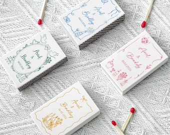 Personalized Bulk Wedding Matches, Champagne Tower Vintage Matchbox, Wedding Doodle Icons Matchboxes, Custom Wedding Party Favors for Guests