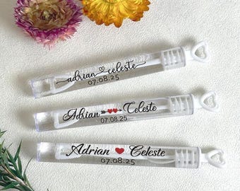 100pc Personalized Wedding Bubbles with Red Romantic Icon Label, Heart Bubble Wand Assembled, Bulk Party Favors for Guests, Wedding Send Off