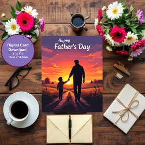 Cartão de Feliz Dia dos Pais, Cartão de Saudações para Imprimir, Download Digital em PDF, Envelope Faça Você Mesmo, Pai e Filho
