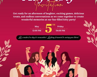 Invito per festa tra amiche modificabile – Modello Canva (Download digitale)