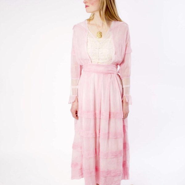 1910's Pale Pink Edwardian Lawn Dress / Antique Wedding Dress