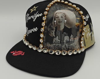 Custom Marilyn Monroe Snapback Hat, Rhinestone Bling