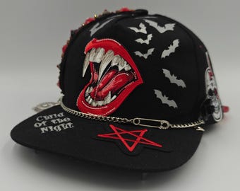 Snap of the night, vampire, Dracula, goth, dark, custom designed snapback hat.