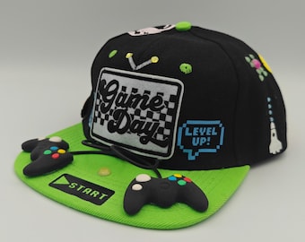 Ultimate gamer snap, gaming, retro, neon, old school, custom designed snapback hat.