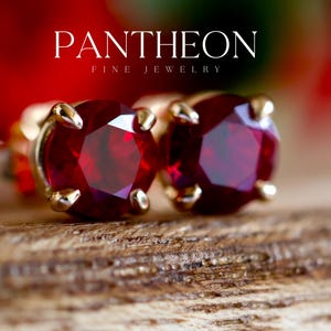Pidgeon Blood Ruby Stud Earrings set in solid 14k Gold or Sterling Silver | Lab Grown Gemstones | July Birthstone Gift