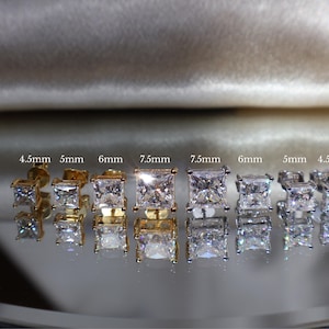 Certified VVS1 Square Moissanite Stud Earrings, Princess Cut Moissanite Studs,925 Sterling Silver,4mm to 5.5mm
