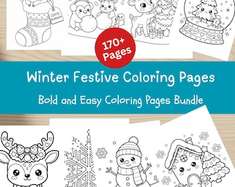 Más de 170 páginas para colorear festivas de invierno, divertidas y divertidas páginas para colorear navideñas con temática kawaii de Coco Wyo, PNG fáciles, atrevidos y acogedores, en PDF.