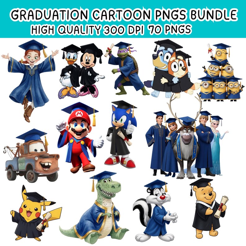 Graduation Sprite 70 Graduate Cartoon Characters Pngs Bundle,cartoon Graduate Themed ...